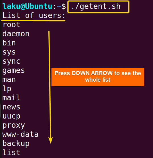 getent command to list users in Bash
