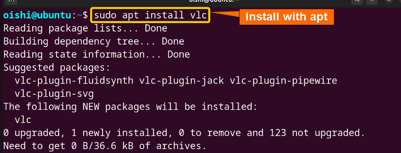 Install vlc paackge with apt