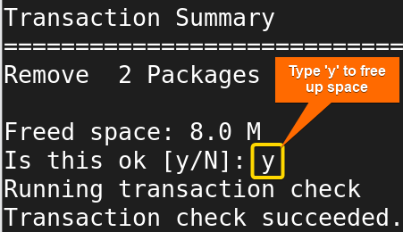 giving permission to continue dependencies removing with yum command