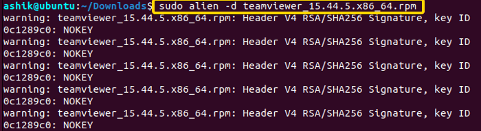 Converting rpm of TeamViewer to deb by Alien.