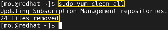 This yum command cleans all the metadata and caches