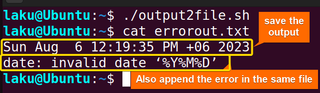 Writing error and output in the same file
