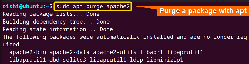 Purge apache2 package with apt