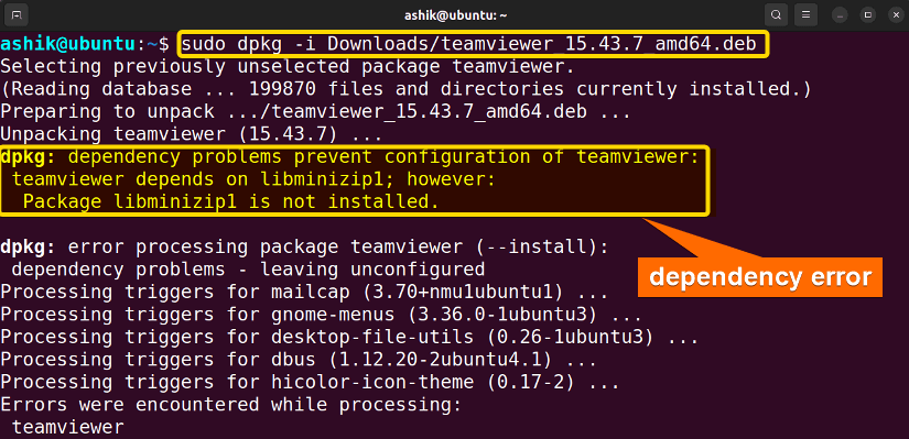 Dependency error when installing teamviewer.