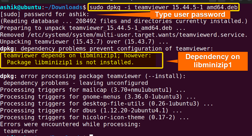 Dependency error while installing TeamViewer by dpkg.