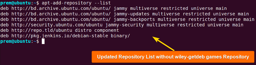 the listing of repositories after removing url from nano text editor