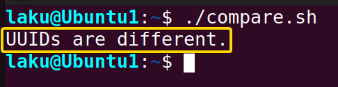 Comparing two uuid in Bash