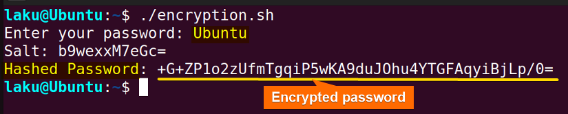 Encrypt password using a hash algorithms in bash