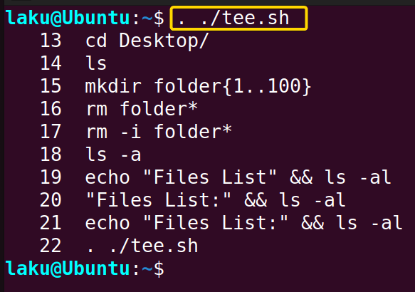 Tee command to write history in a file