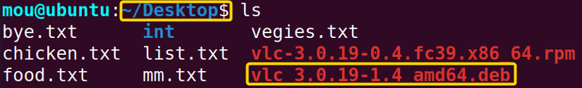 vlc deb package is in Desktop folder