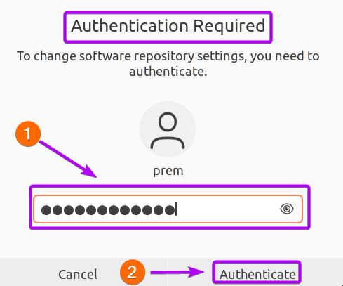 user password for system authentication to add the add-apt-repository command
