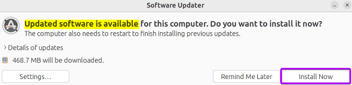 Due to available updates on the sytsem, I've pressed the Install Now button to update those softwares.