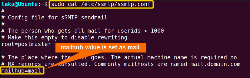 Previous value of mailhub before replacing text