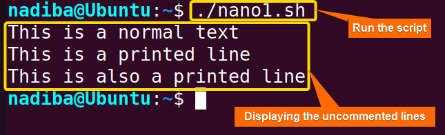 Displaying the uncommented lines using Nano editor