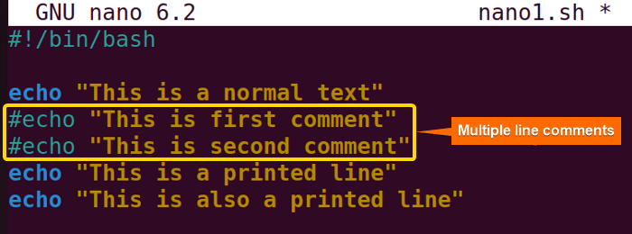 Multiple line comments using Nano text editor