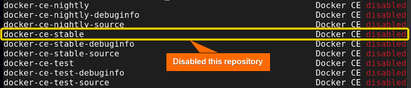 The disabled repository has been shown