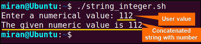 The bash script has handled a numeric variable and done an arithmetic operation, then printed the variable value on the terminal.