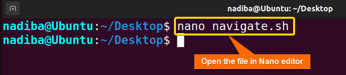 Opening file in Nano text editor
