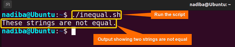 Output showing two unequal string