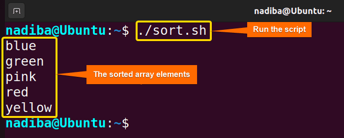 Showing the sorted array as output