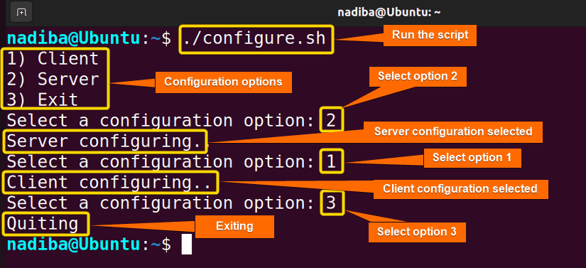 Selecting a Configuration Option in bash