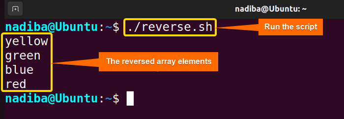 Showing the reversed array as output