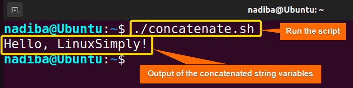 Output of concatenated string variables