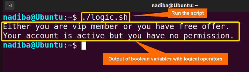 Output of Boolean variables with logical operators