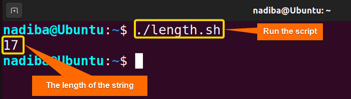 Output showing the length of the string