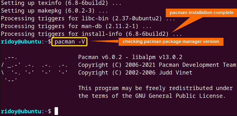 check pacman version to confirm installation