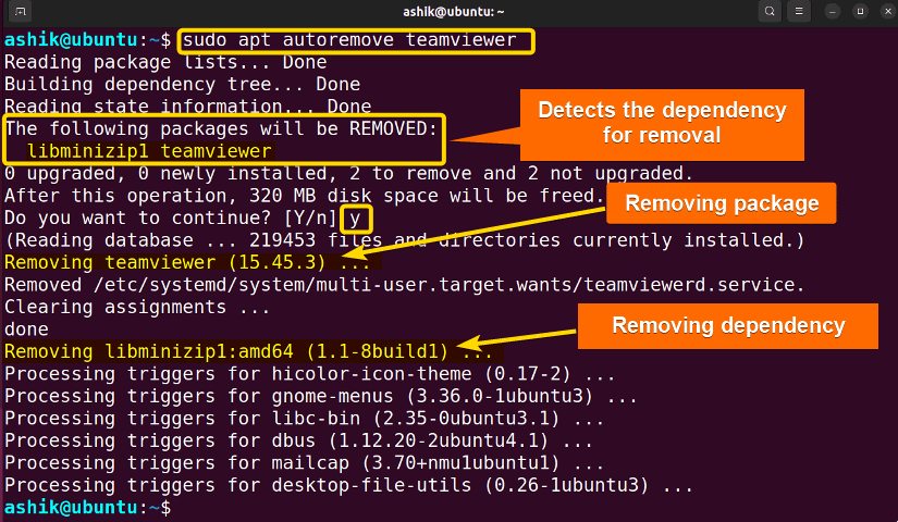 removing teamviewer with dependencies by apt