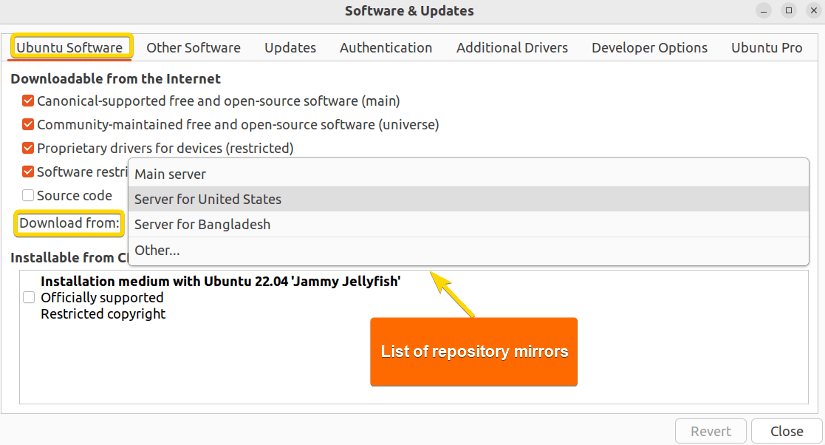 view all the ubuntu repository mirror