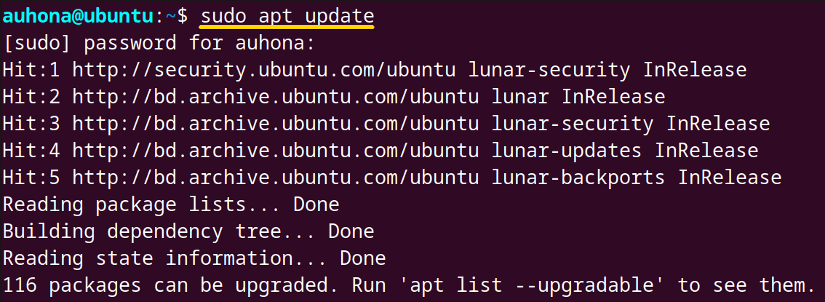 sudo apt update command works properly after solving the GPG error