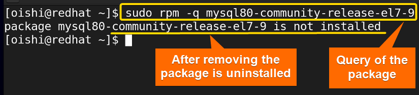 Query of the removed package with rpm