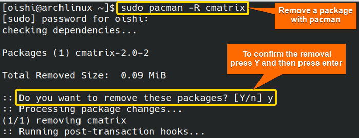 Remove a package with pacman