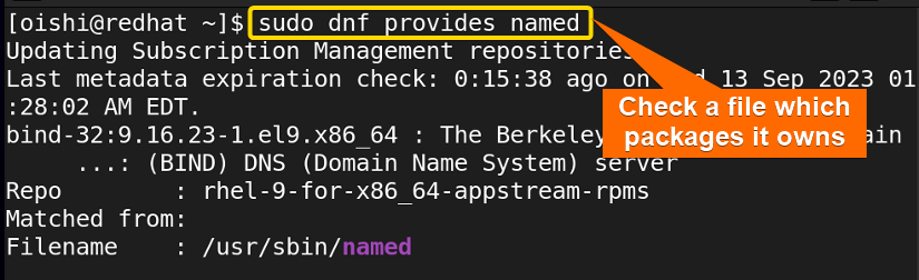 Checking a file with dnf package manager which packages it contains 