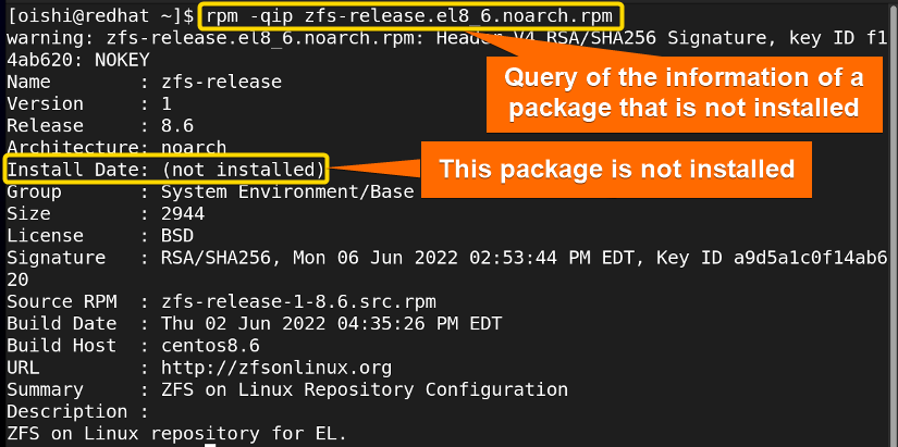 Information of an package that is not installed