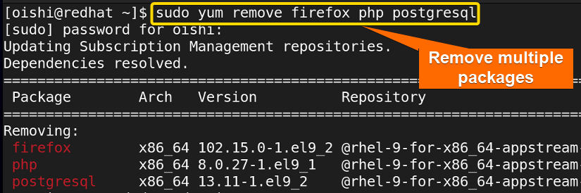 Remove multiple packages with yum