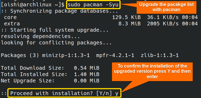 Upgrade packages with pacman