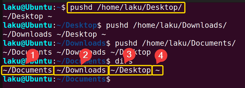 Pushing directories in the directory stack