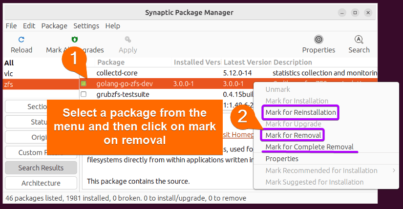 Remove a package with synaptic