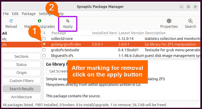 Click to removal to confirm on synaptic