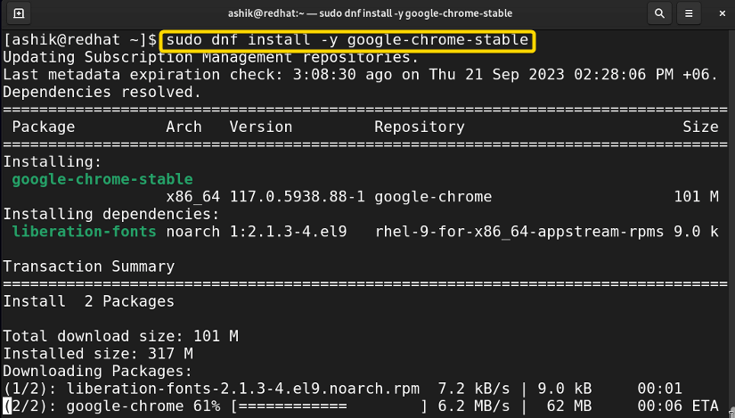 Reinstalling google chrome by dnf