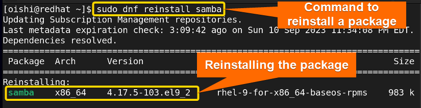 Reinstall a package with dnf
