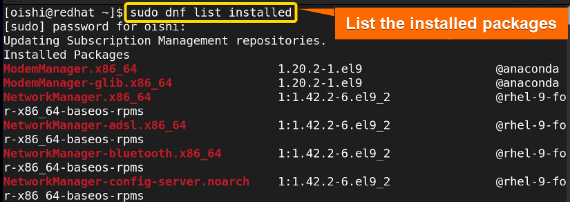 List the packages which have been installed with dnf