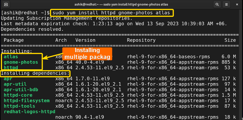 installing multiple package with dependencies using yum