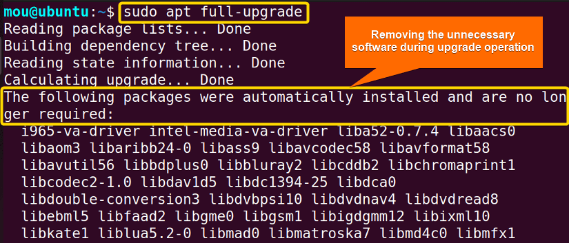 performing sudo apt full upgrade in Linux