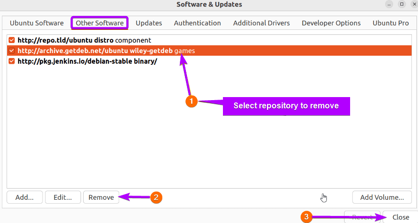 repository checked and deleted clicking the remove button