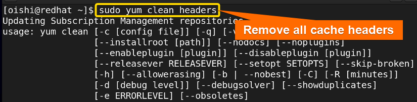 Remove cache header with yum package manager