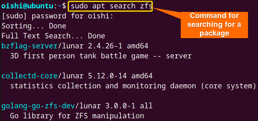 Search a package with apt